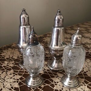 Lot of 4 Vintage Sterling Silver Salt and Pepper Shakers. 5”& 4.5”